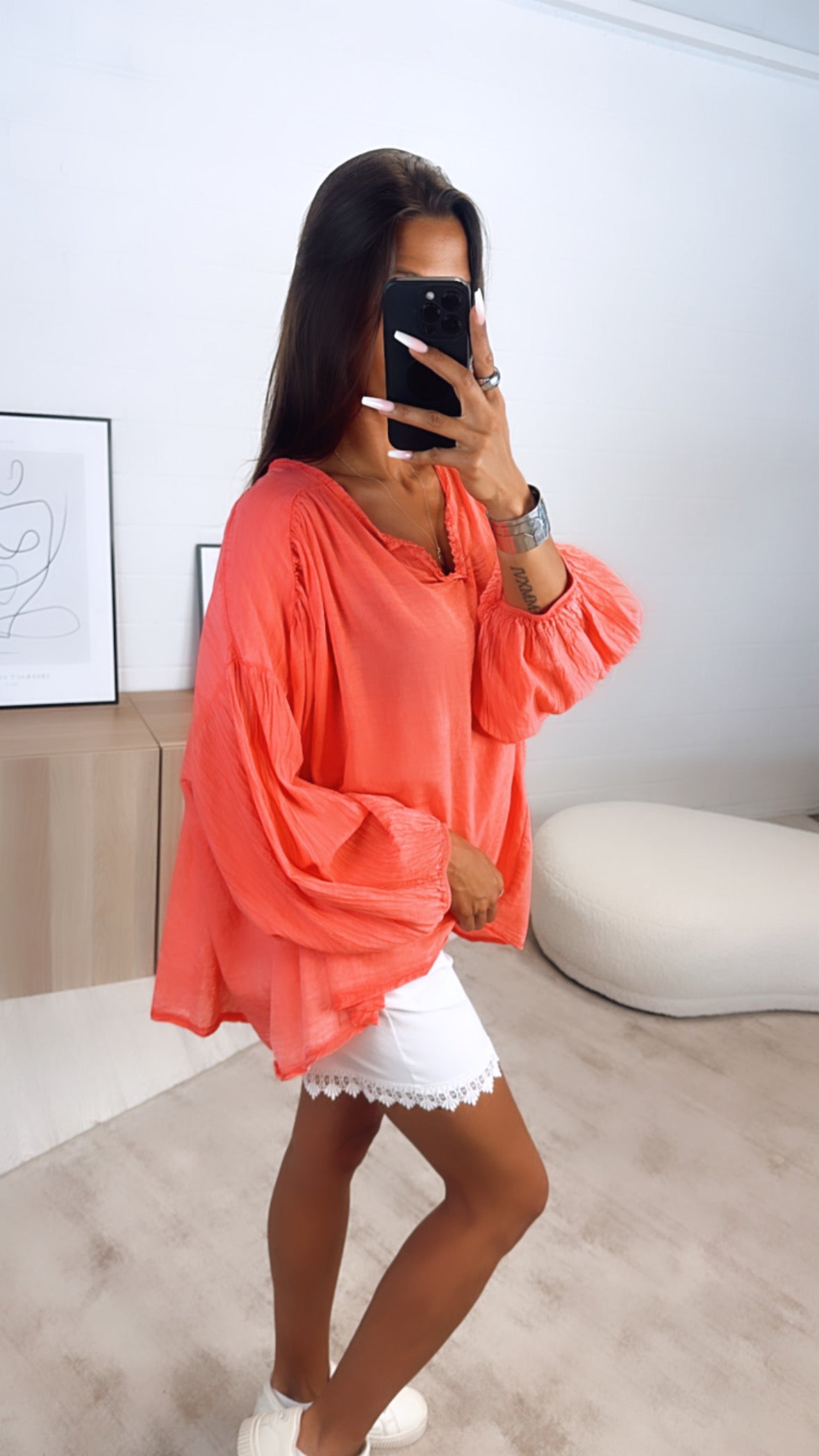 dünne, leichte Baumwoll Bluse / coral Art. 6720