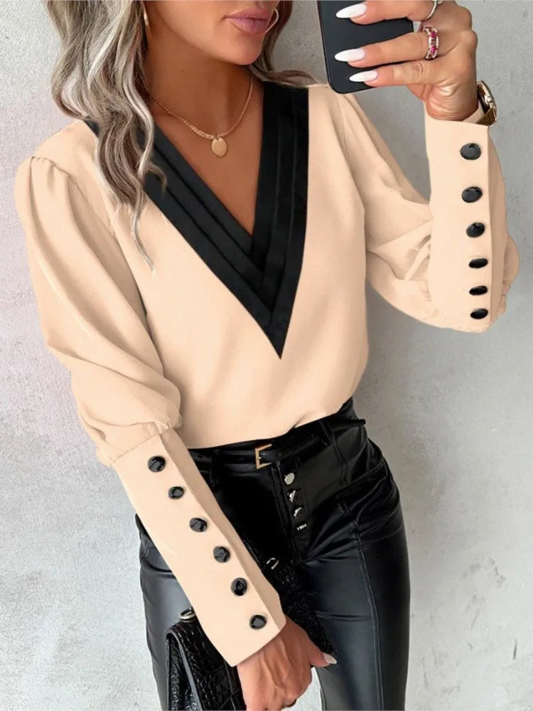 Bellachicha Top | Elegante trendige Bluse mit V-Ausschnitt und langen Ärmeln