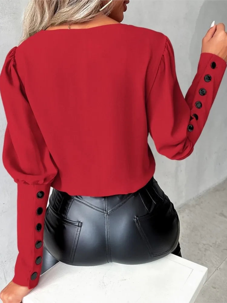 Bellachicha Top | Elegante trendige Bluse mit V-Ausschnitt und langen Ärmeln