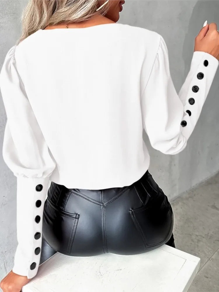 Bellachicha Top | Elegante trendige Bluse mit V-Ausschnitt und langen Ärmeln