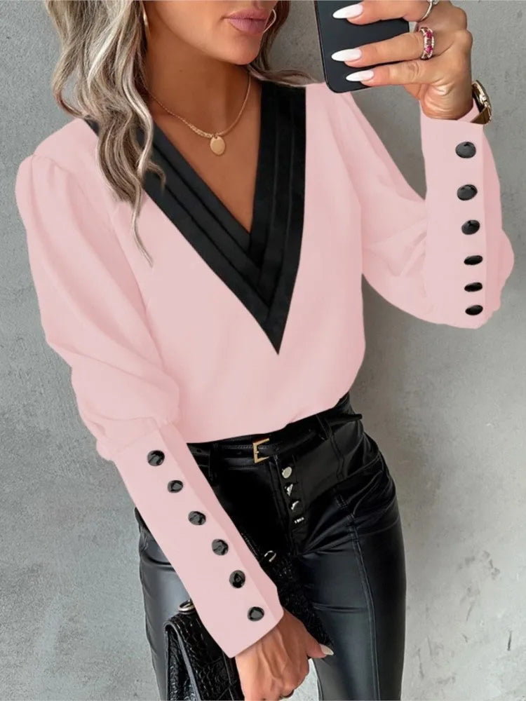 Bellachicha Top | Elegante trendige Bluse mit V-Ausschnitt und langen Ärmeln