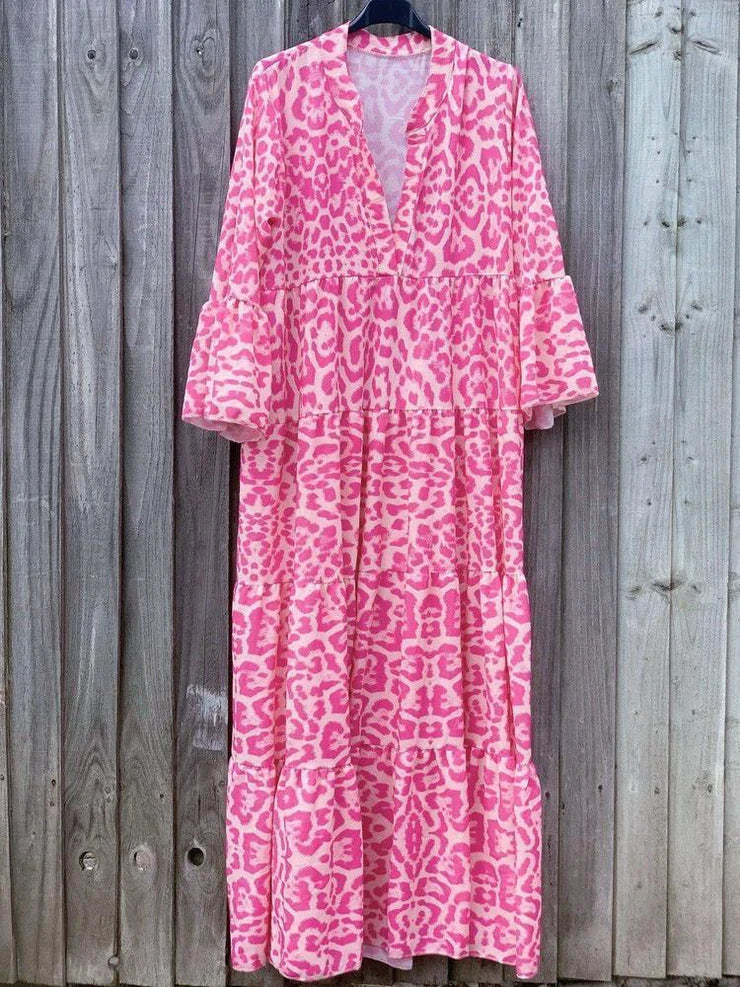 Kira - Lange Damenkleid mit Leopardenmuster