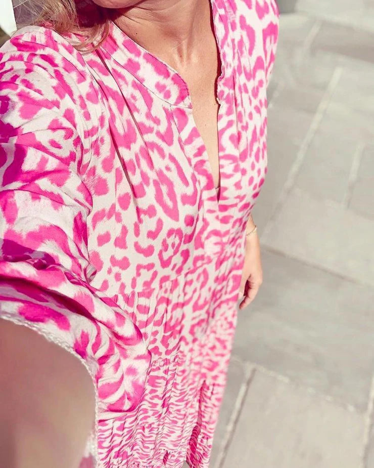 Kira - Lange Damenkleid mit Leopardenmuster