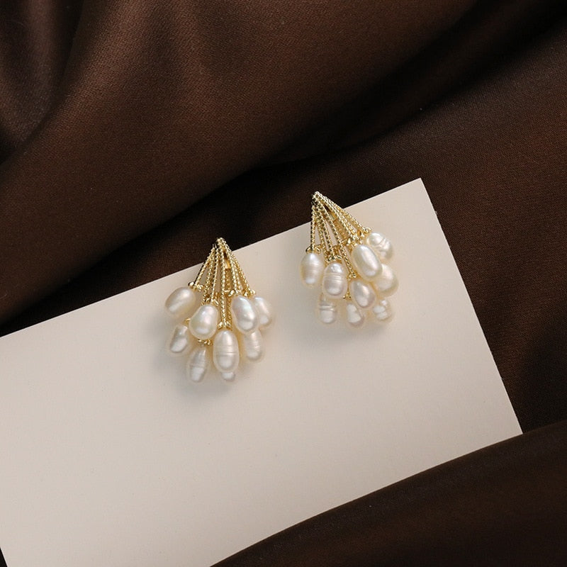 Boucles d'oreilles en corail avec perles d'eau douce