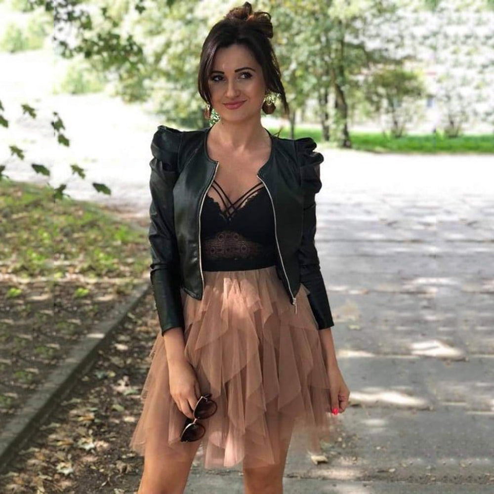 Klassischer Kurzlederjacken-Komfort | Damen Herbstlicher Schwarzer Mantel