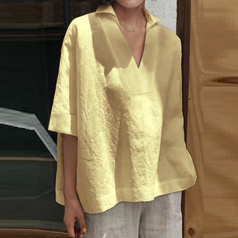 Lucia - Lockere Leinen Bluse mit V-Ausschnitt