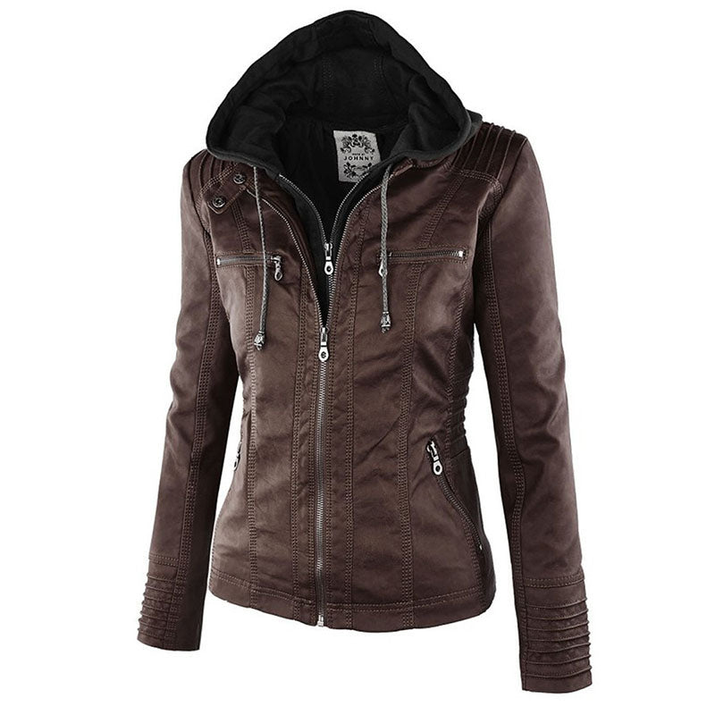 Lederimitat Mantel | Damen Kapuzenjacke: Basic PU-Jacke