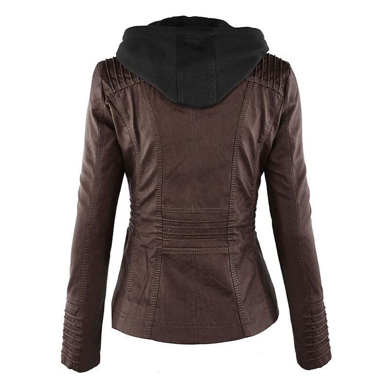 Lederimitat Mantel | Damen Kapuzenjacke: Basic PU-Jacke