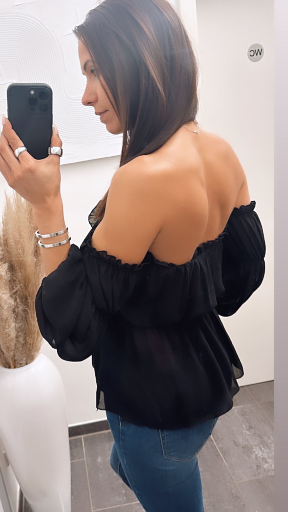 shoulder Bluse / schwarz Art. 5836