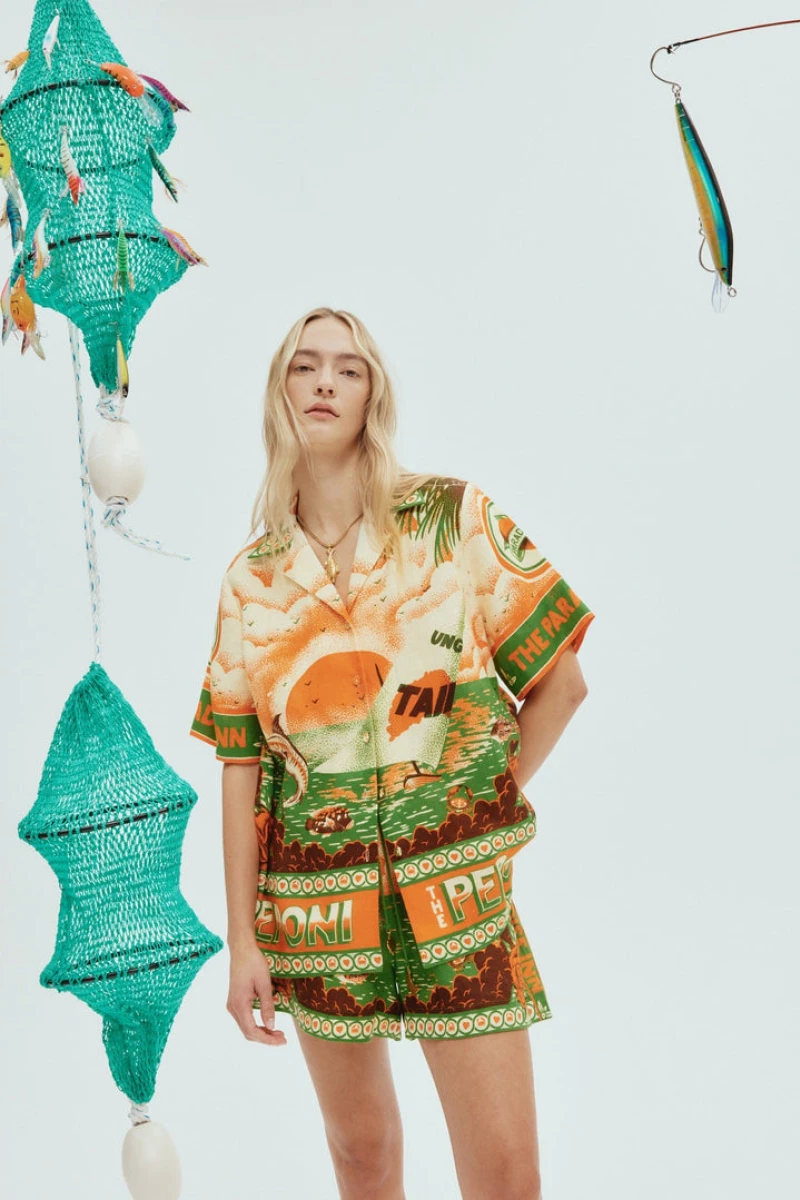 Léocadie – Kurzärmliges Shorts-Set mit Sonnenuntergangs-Print