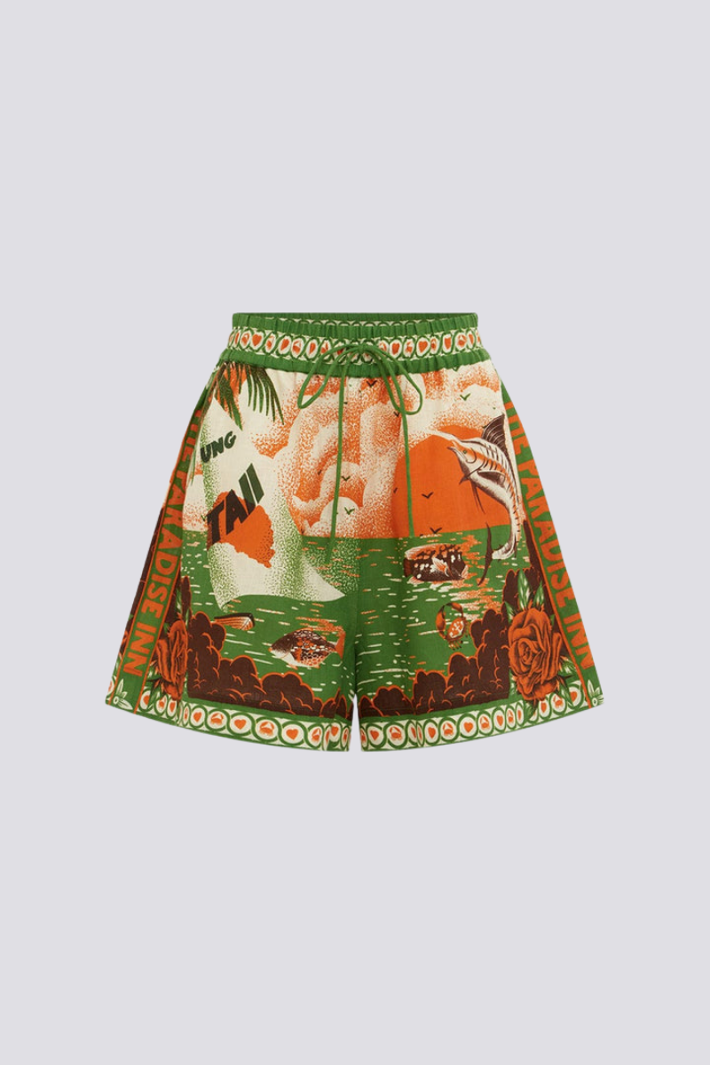 Léocadie – Kurzärmliges Shorts-Set mit Sonnenuntergangs-Print