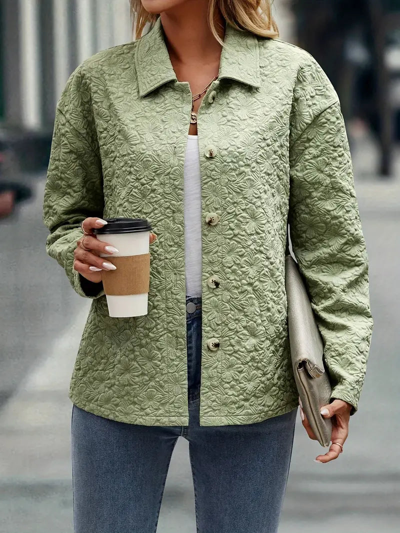 Destin | Texturierte Knopfleiste Jacke in Solider Farbe mit Langen Ärmeln