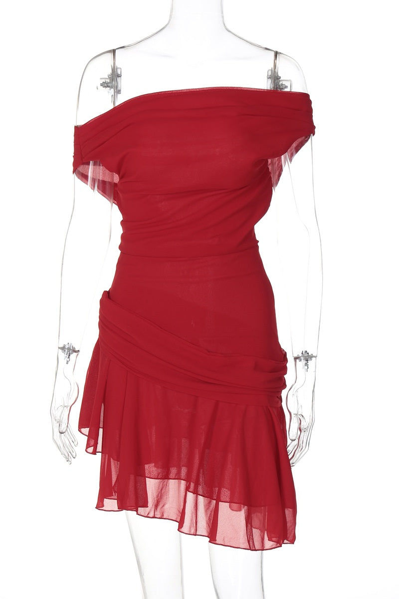 Marina One-Shoulder-Chiffon-Minikleid