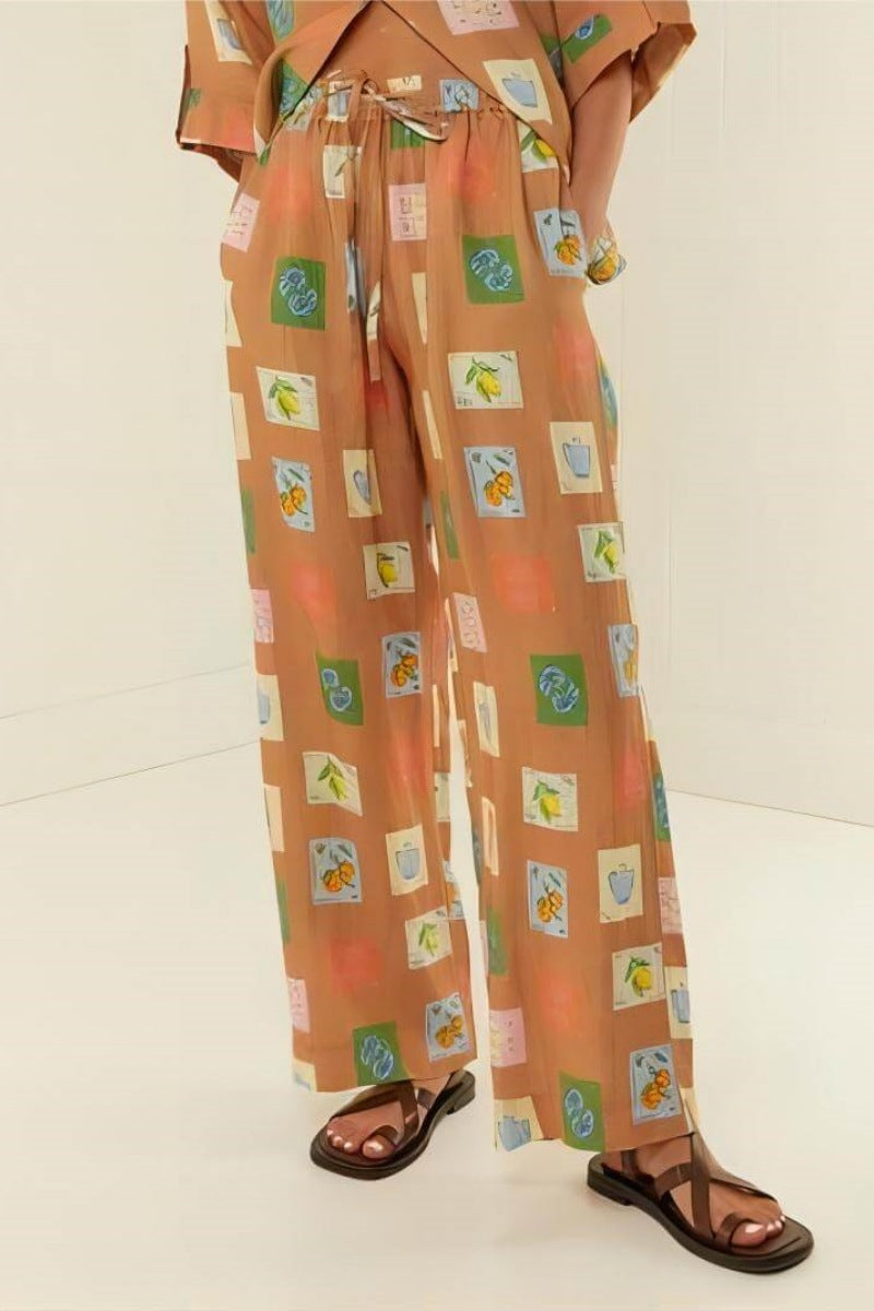 Ensemble pantalon ample à jambes larges avec imprimé floral botanique ethnique