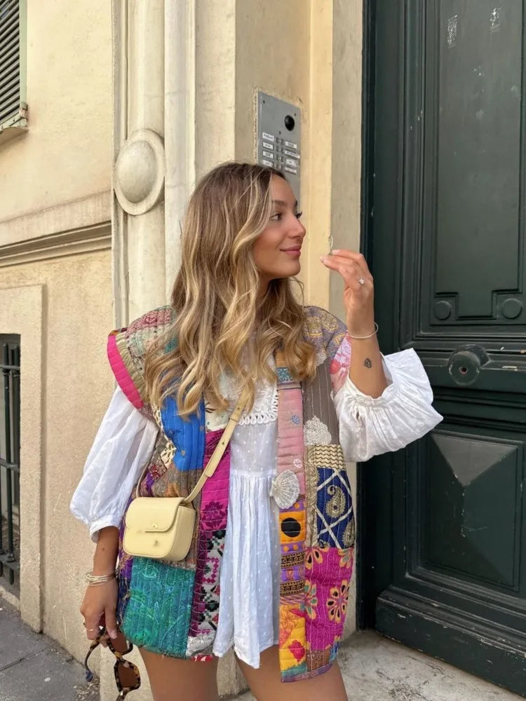 Stuttgart | Gilets patchwork à imprimé floral pour femmes douces