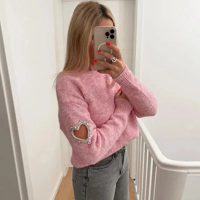 Fashion Liebe Herz Ausschnitt Pullover