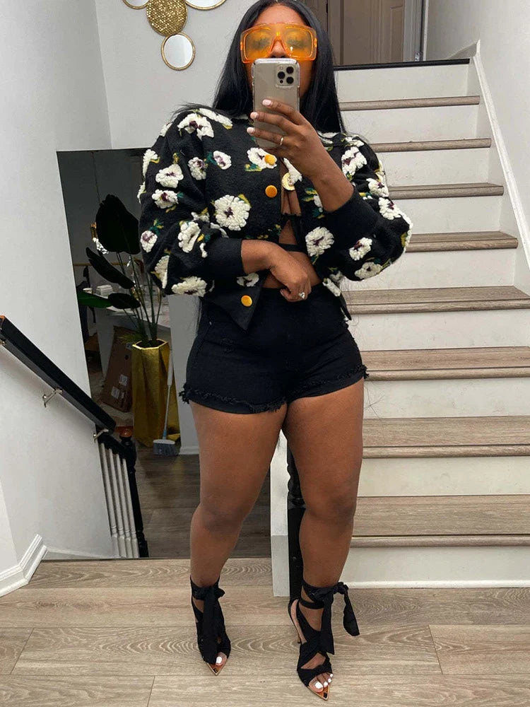 Toundra | Cardigan femme avec fleurs 3D et patte de boutonnage