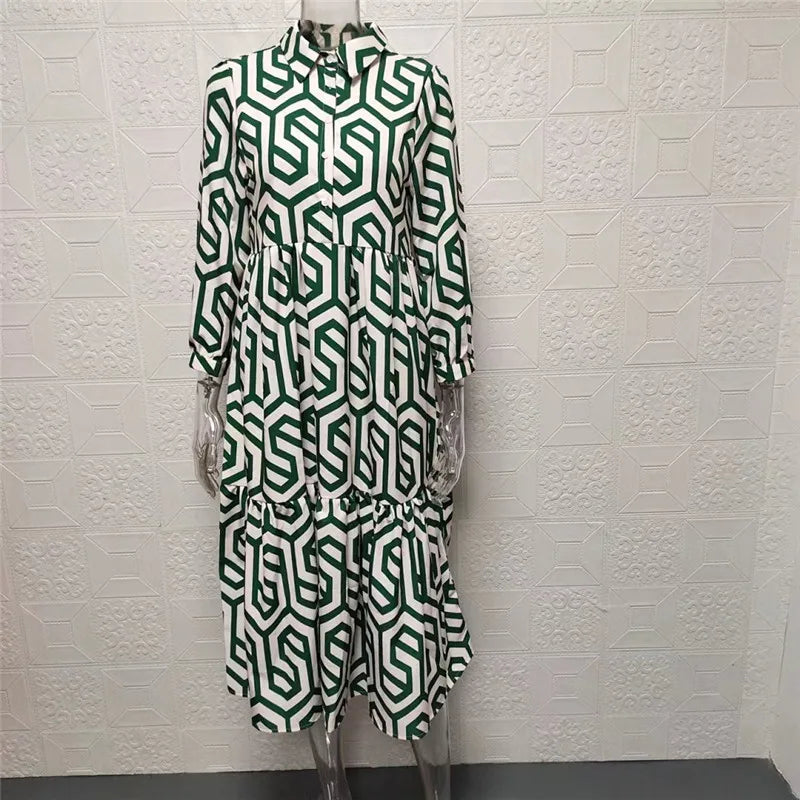 Loretta - Langärmeliges Kleid mit geometrischem Muster