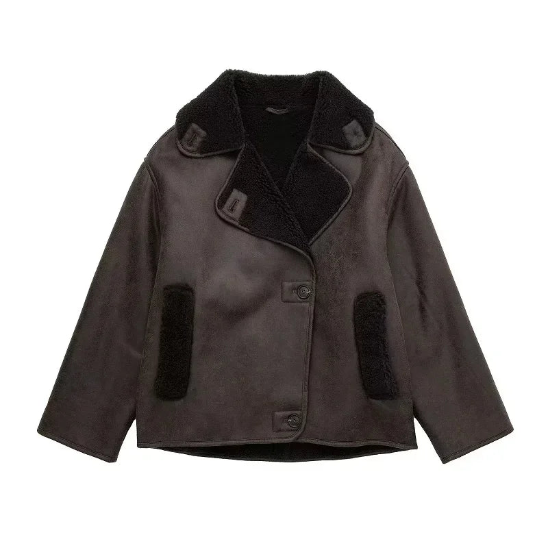 Veste en cuir chaude en laine