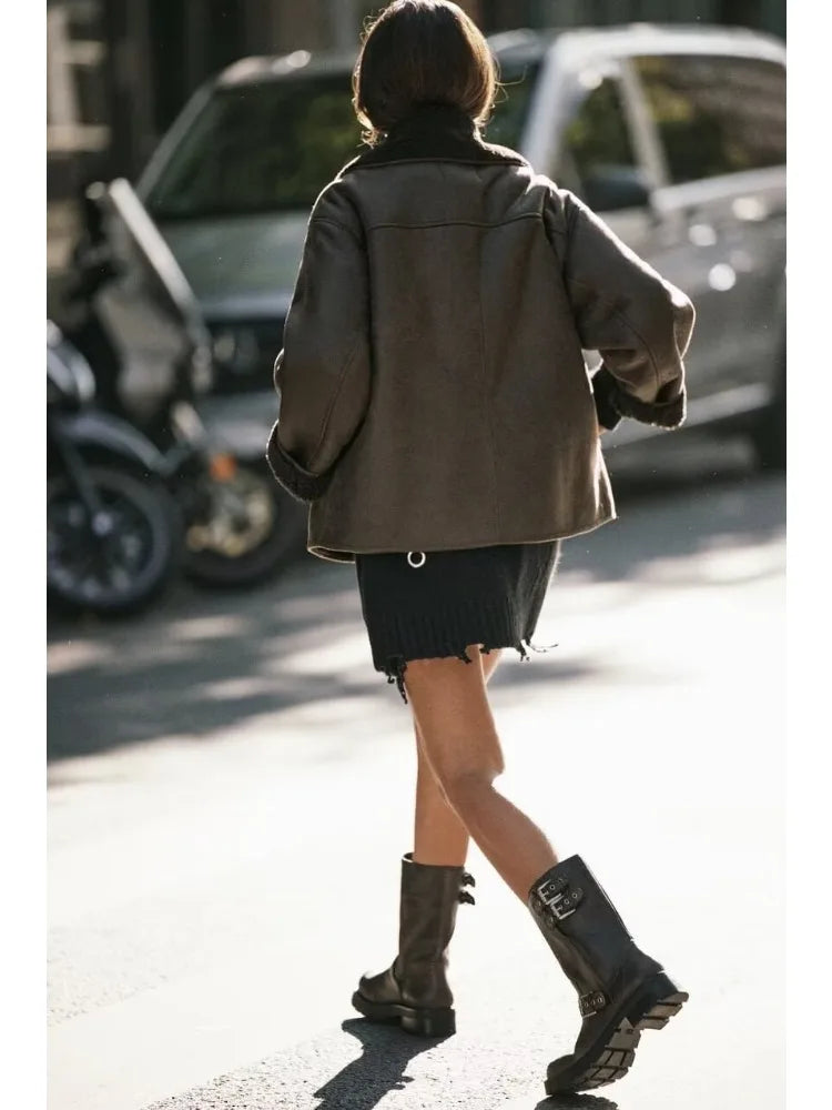 Veste en cuir chaude en laine