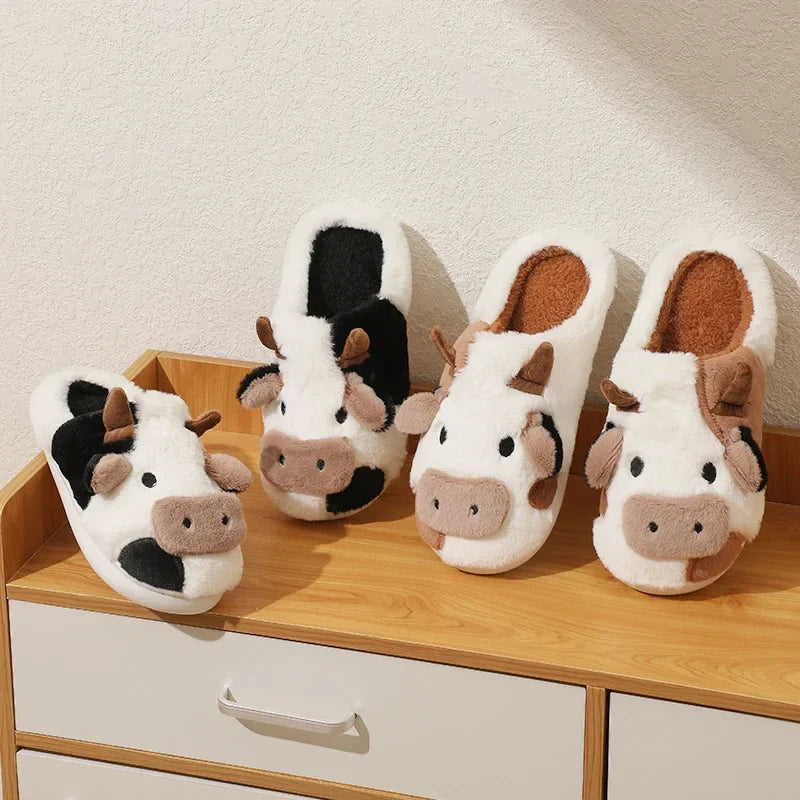 Amélie - Chaussons vache - Peluche chaude