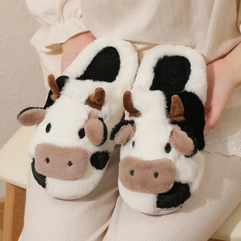 Amélie - Chaussons vache - Peluche chaude