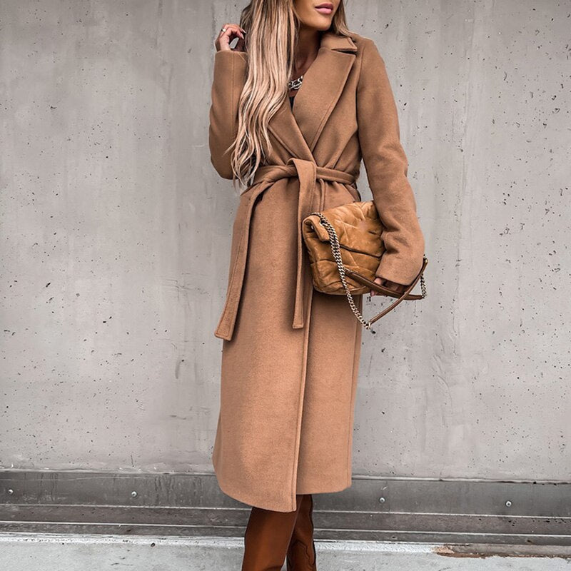 Viro | Manteau long chic avec ceinture à nouer