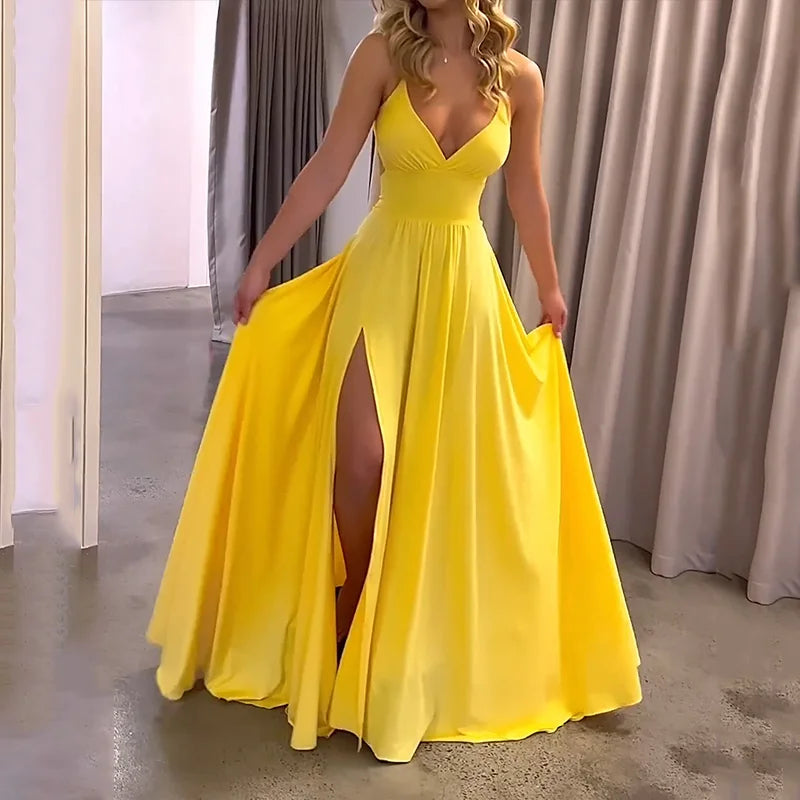 Isabel - Maxikleid Sommermode Hosenträger Schlitz Gekappte Taille