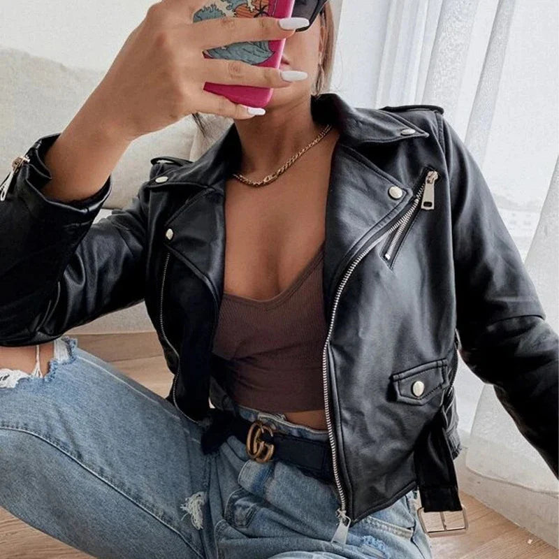 Luzviminda | Modisch Damen Slim Motorrad Lederjacke