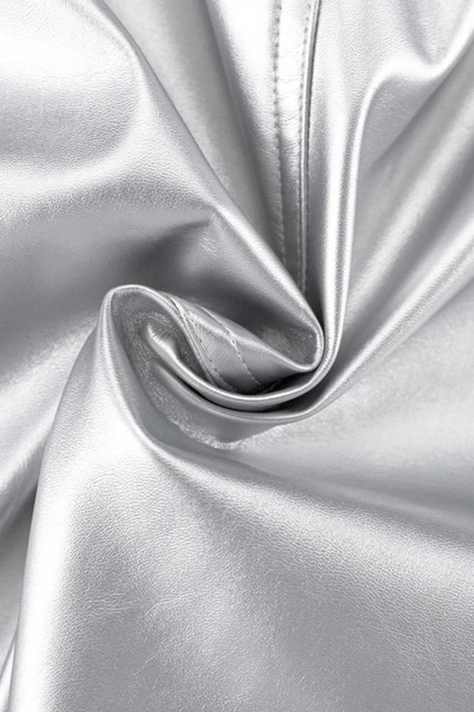 Jupe crayon longue taille haute argentée