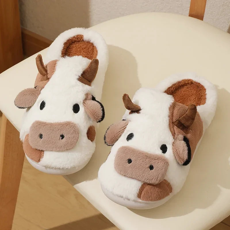 Amélie - Chaussons vache - Peluche chaude