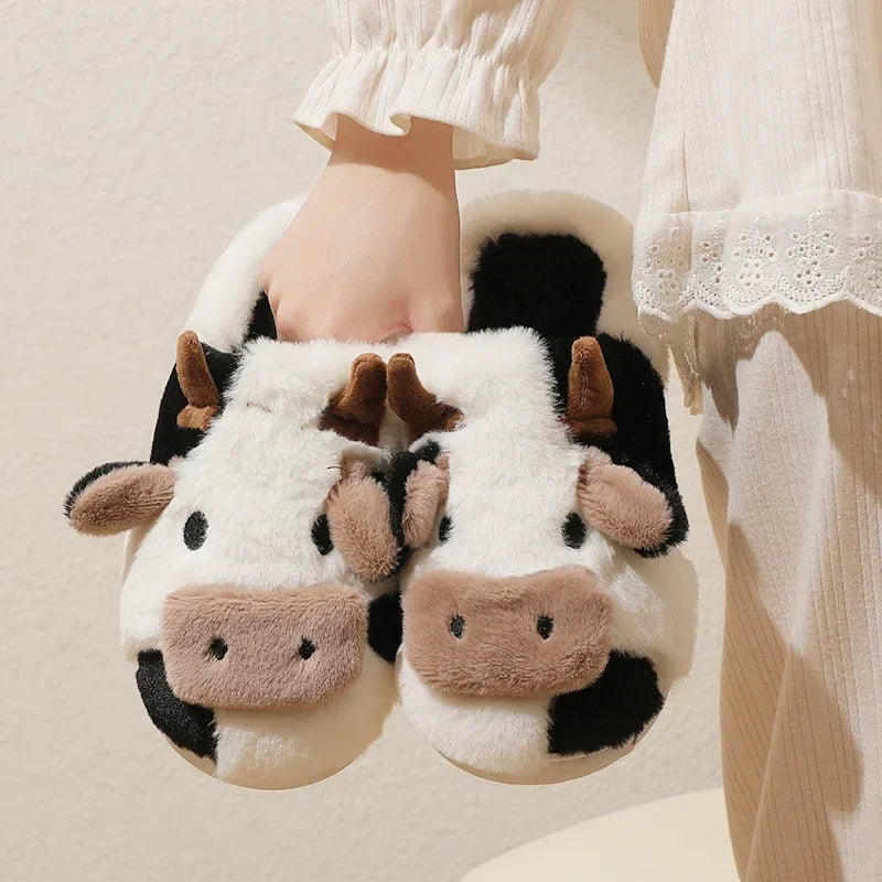 Amélie - Chaussons vache - Peluche chaude