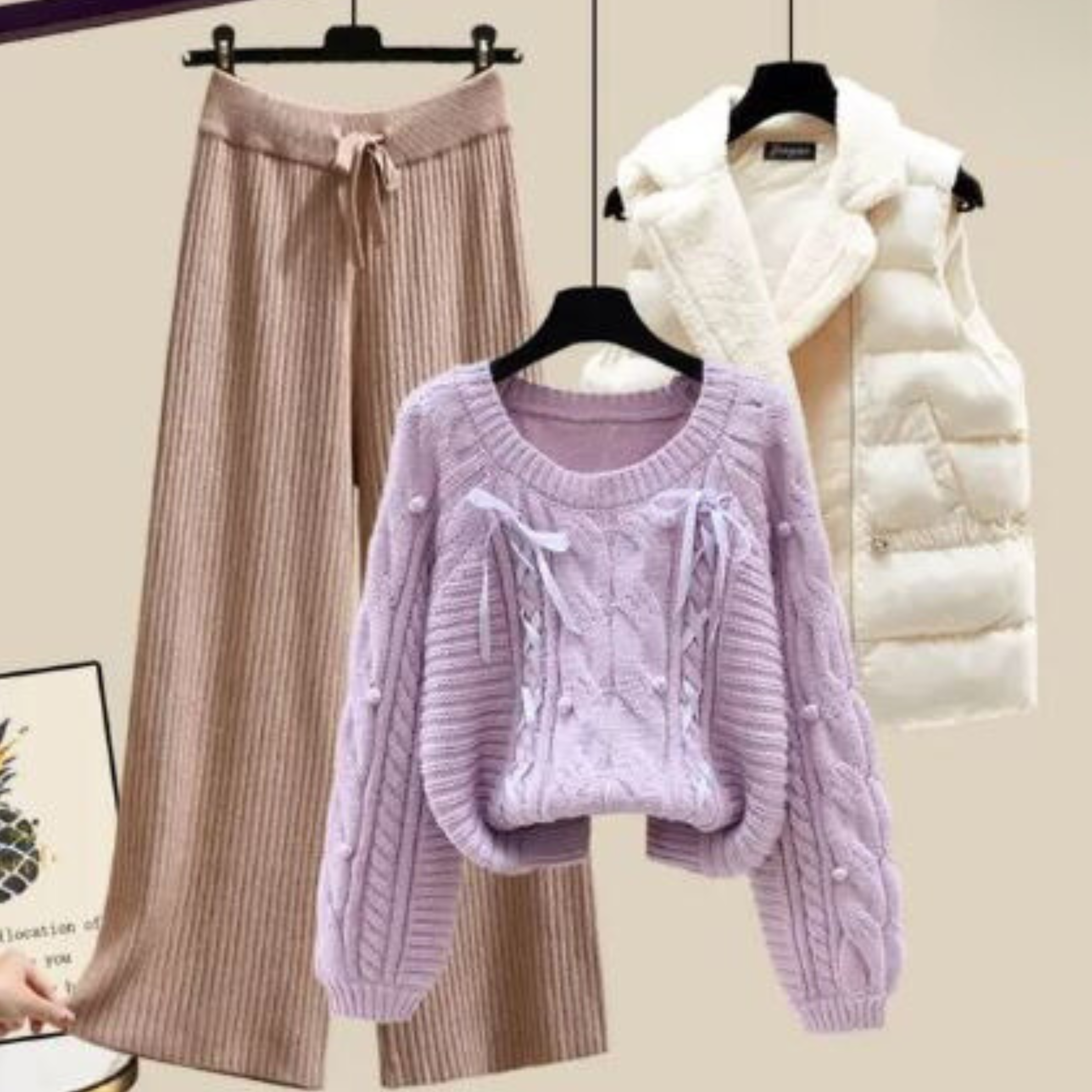 Widar | Ensemble trois pièces pour femme avec veste gilet, pull ample et pantalon large
