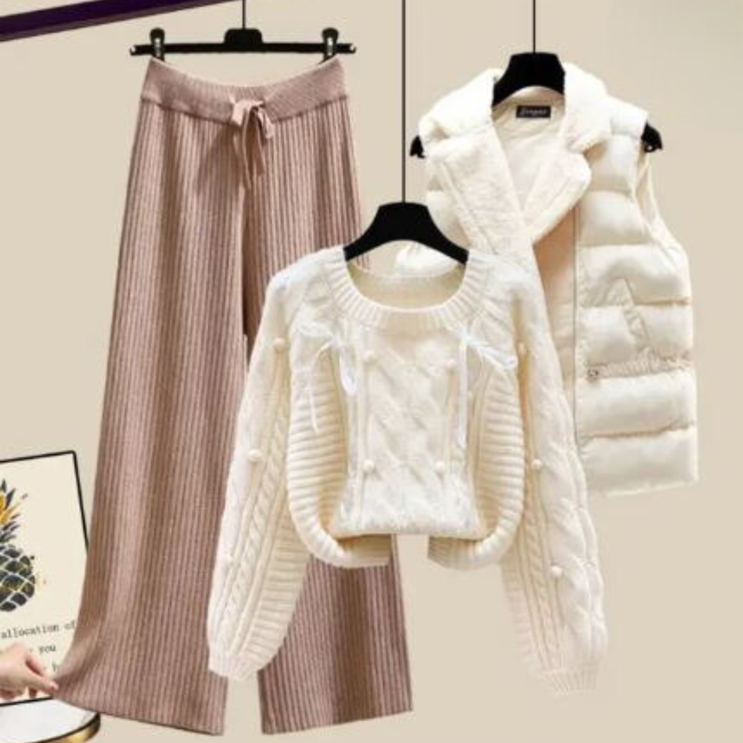 Widar | Ensemble trois pièces pour femme avec veste gilet, pull ample et pantalon large