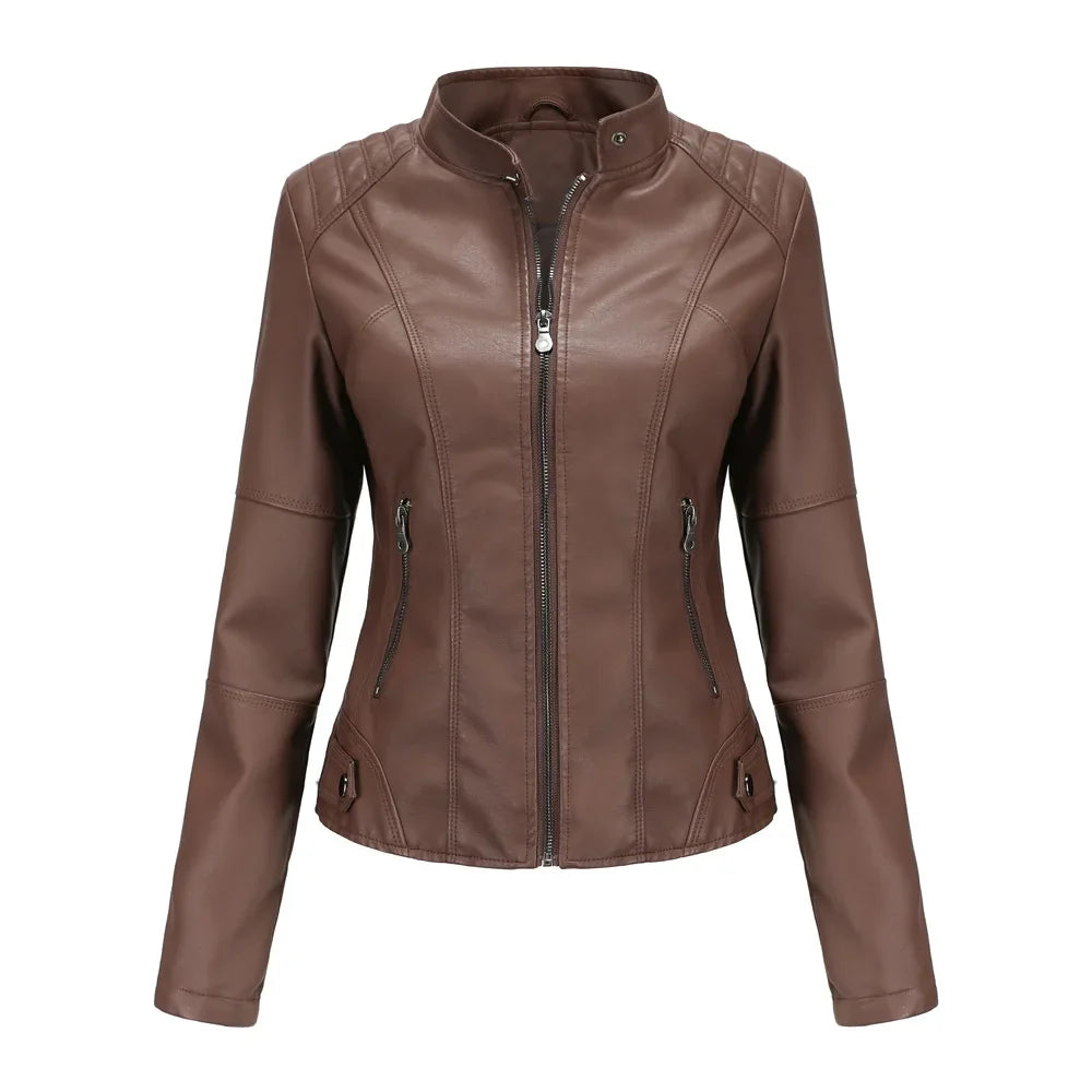 Isabelle | Veste en cuir épais pour femme, style moto tendance