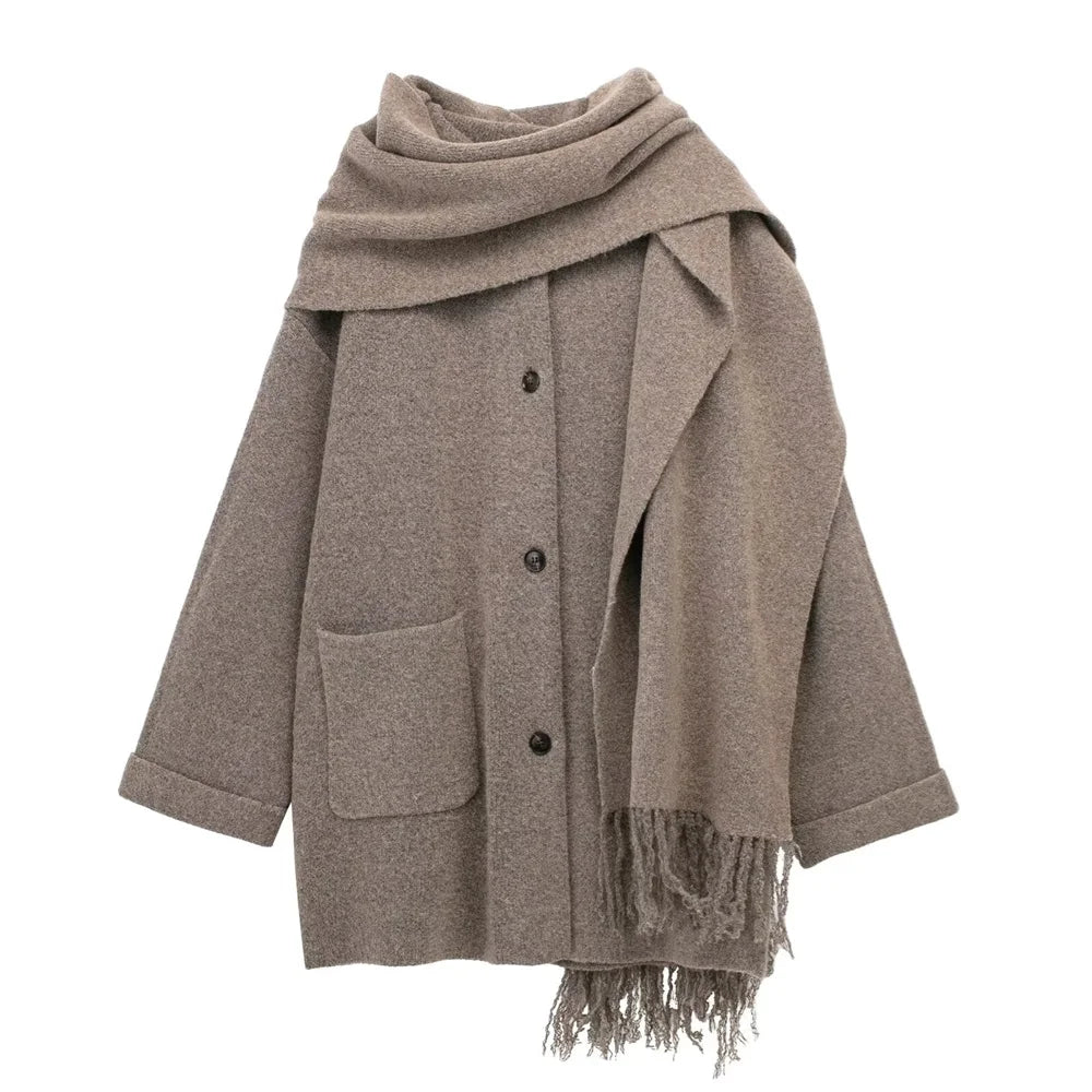Arryn | Manteau tricoté pour femme à la mode et décontracté avec écharpe