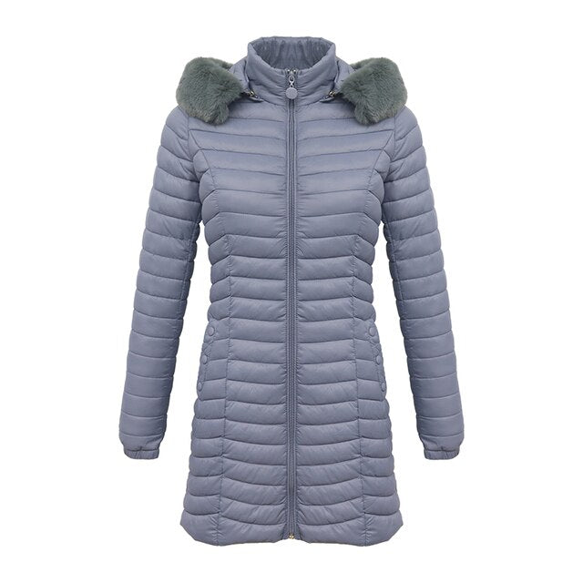 Langer Parka mit Fellkapuze Lässige leichte Mäntel