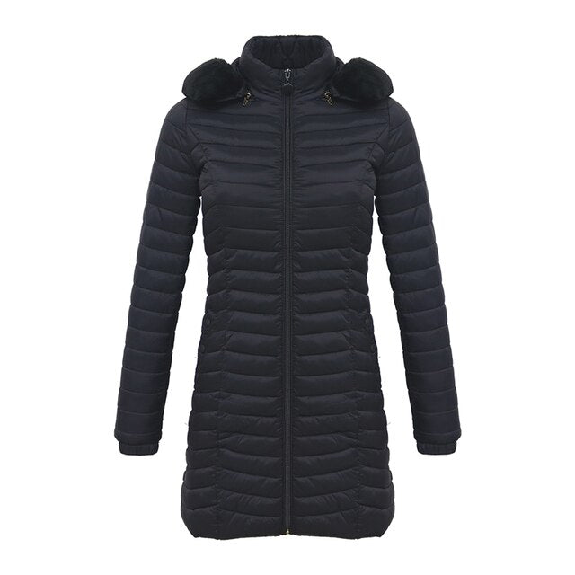 Langer Parka mit Fellkapuze Lässige leichte Mäntel