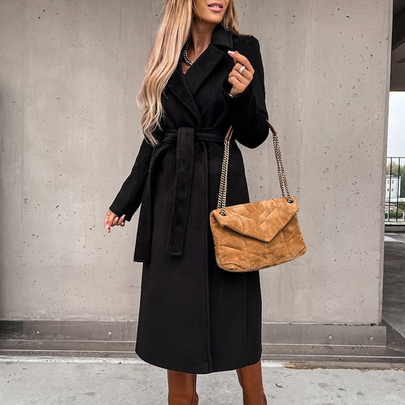 Viro | Manteau long chic avec ceinture à nouer