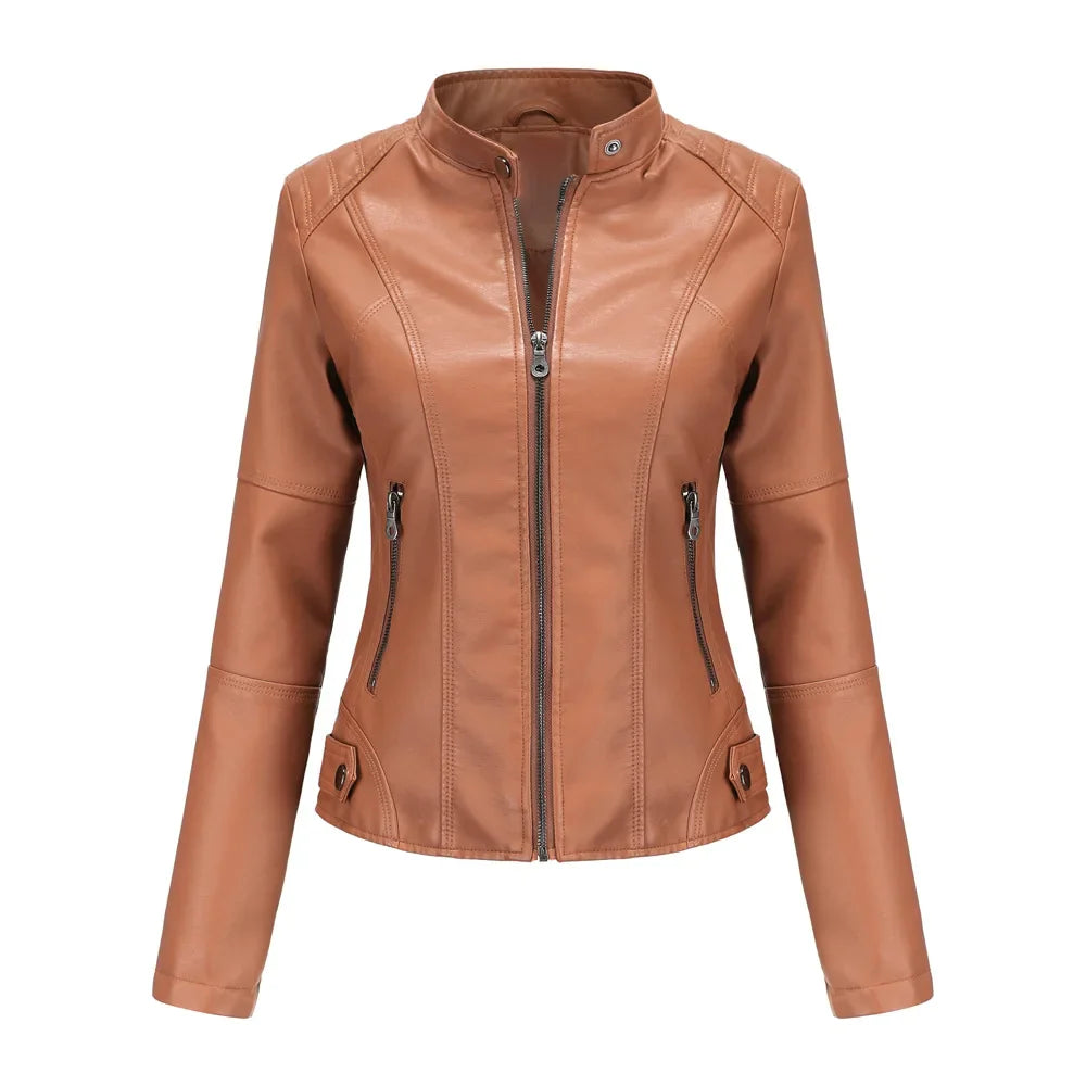 Isabelle | Veste en cuir épais pour femme, style moto tendance