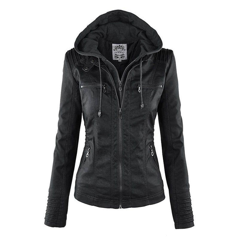 Lederimitat Mantel | Damen Kapuzenjacke: Basic PU-Jacke