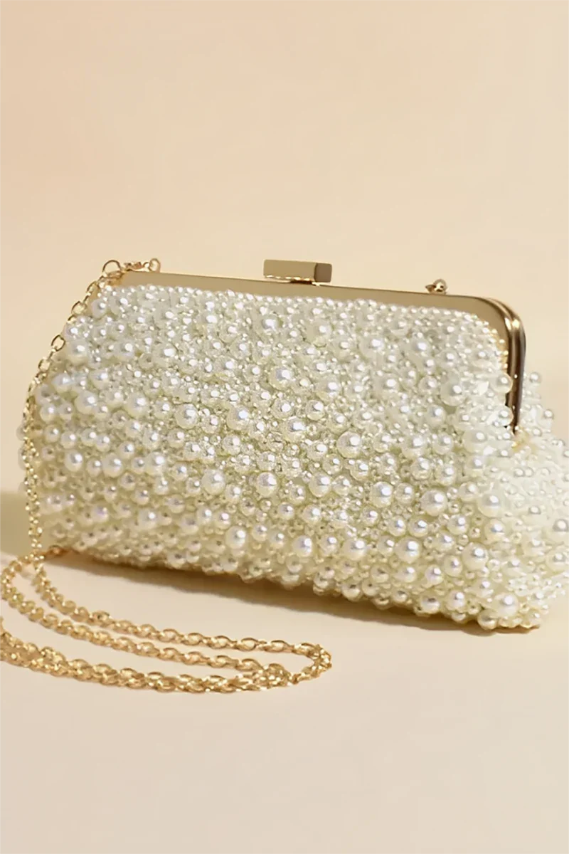 Pochette Norma Jean avec fausses perles - Crème/Or