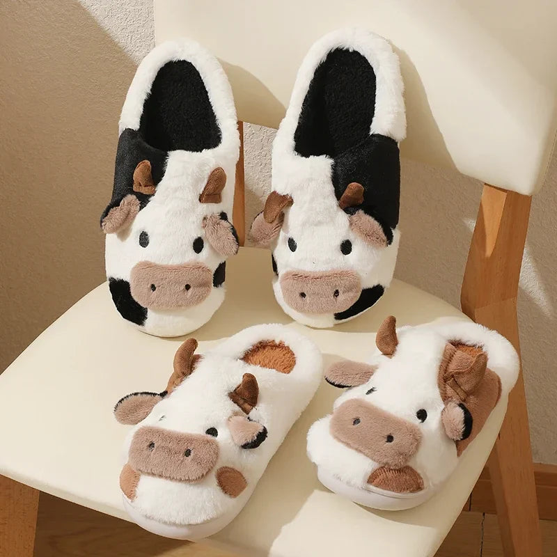 Amélie - Chaussons vache - Peluche chaude