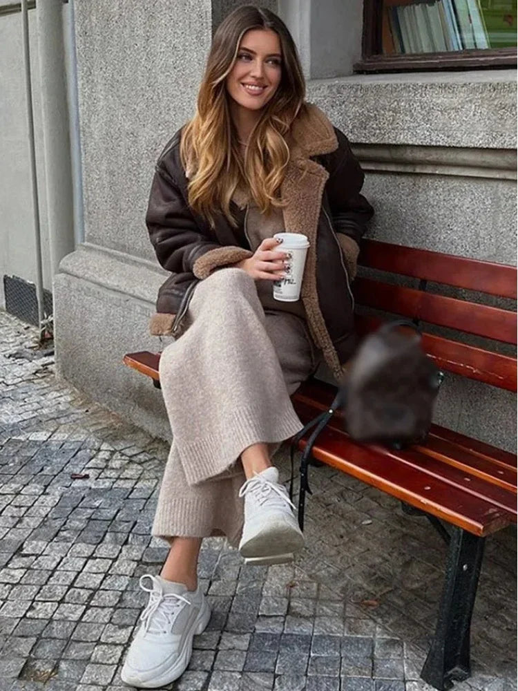 Ara | Veste vintage en laine d'agneau pour femme avec fermeture éclair et poches