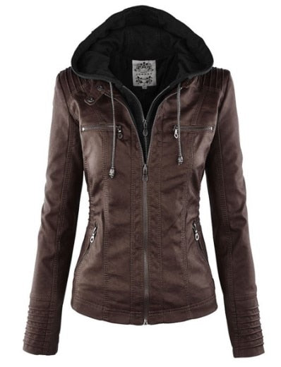 Lederimitat Mantel | Damen Kapuzenjacke: Basic PU-Jacke