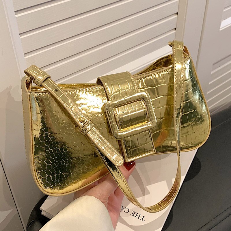 Bellachicha Damen Krokodil Muster Achsel Taschen - ische Quadratische Schultertaschen, Schicke Unterarmtaschen für Partys, Clutches und Handtaschen