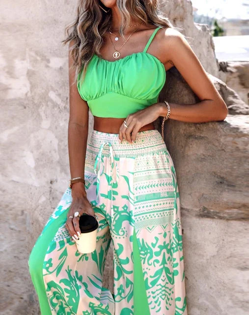 Anneliese | Stilvolles gerafftes Crop Top Set