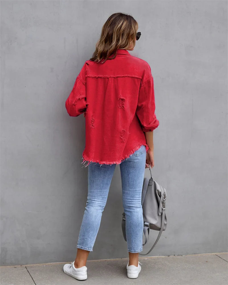 Anna® I Veste en jean à bords bruts, printemps, rose, orange, violet
