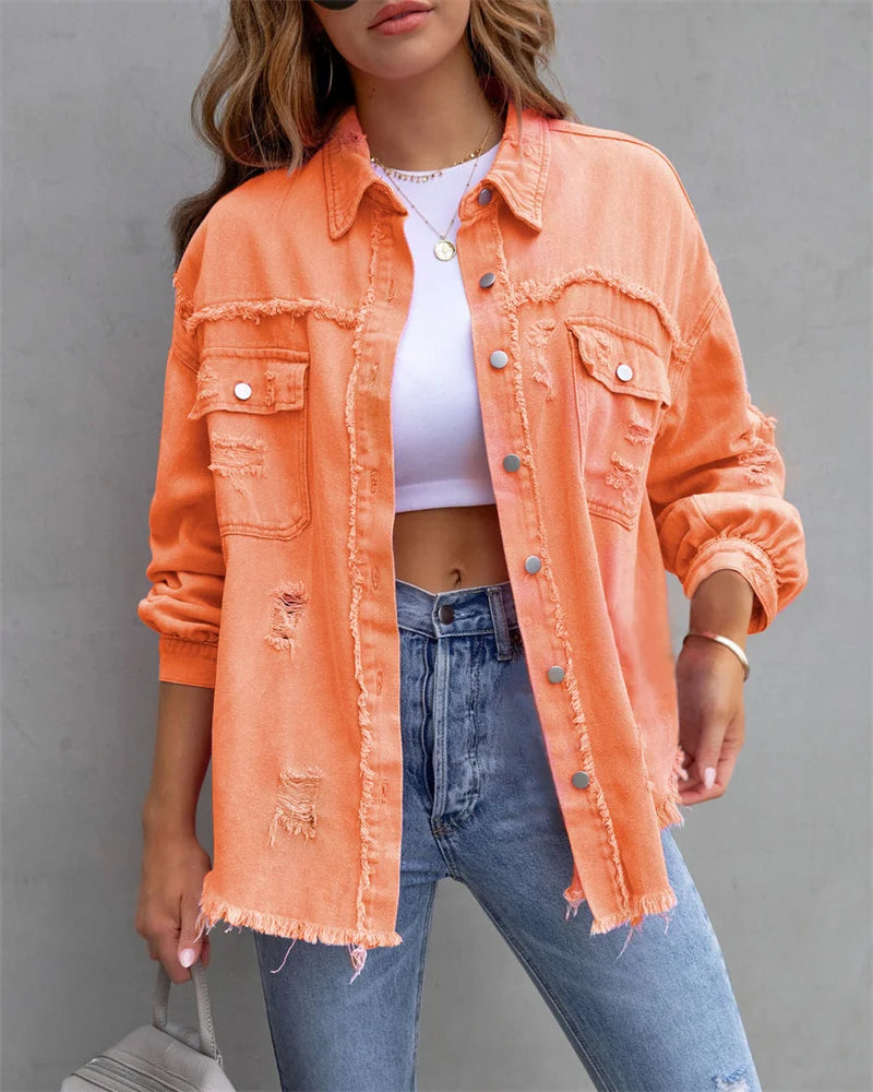 Anna® I Veste en jean à bords bruts, printemps, rose, orange, violet