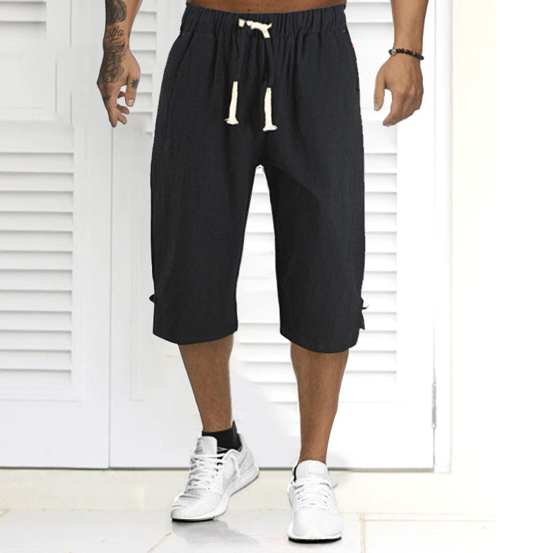 Short d'été décontracté en lin de couleur unie pour homme